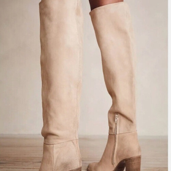 EUC Free People Tan Dakota Over the Knee Boots Suede EU 41 Beige Neutral Western - Picture 13 of 13